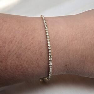 Rhinestone Tennis Bracelet Gold Tone Minimal Luxe Evening Jewelry